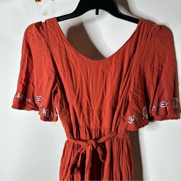 Rahi Cali Burnt Orange Floral Embroidered Wrap Maxi Dress, Medium - Picture 9 of 11